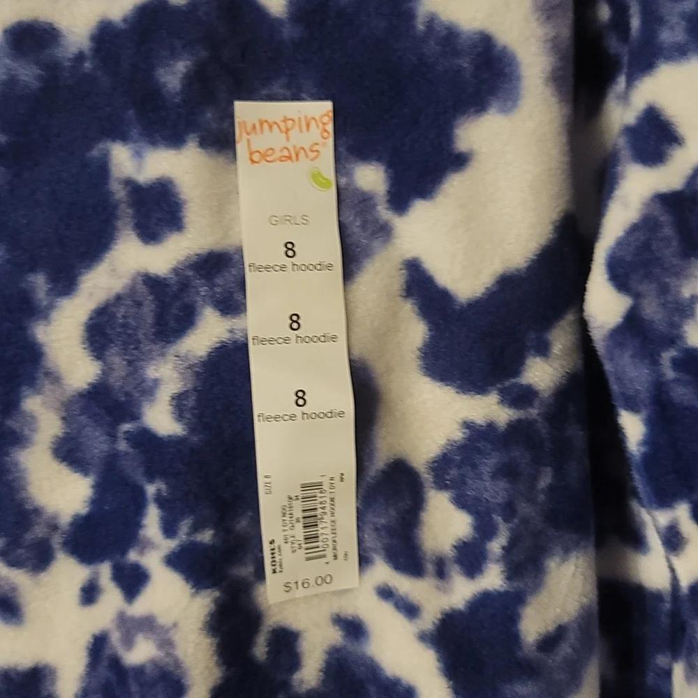 JUMPING BEANS GIRLS FLEECE HOODIE: BLUE TIE-DYE: NWT: SZ 8